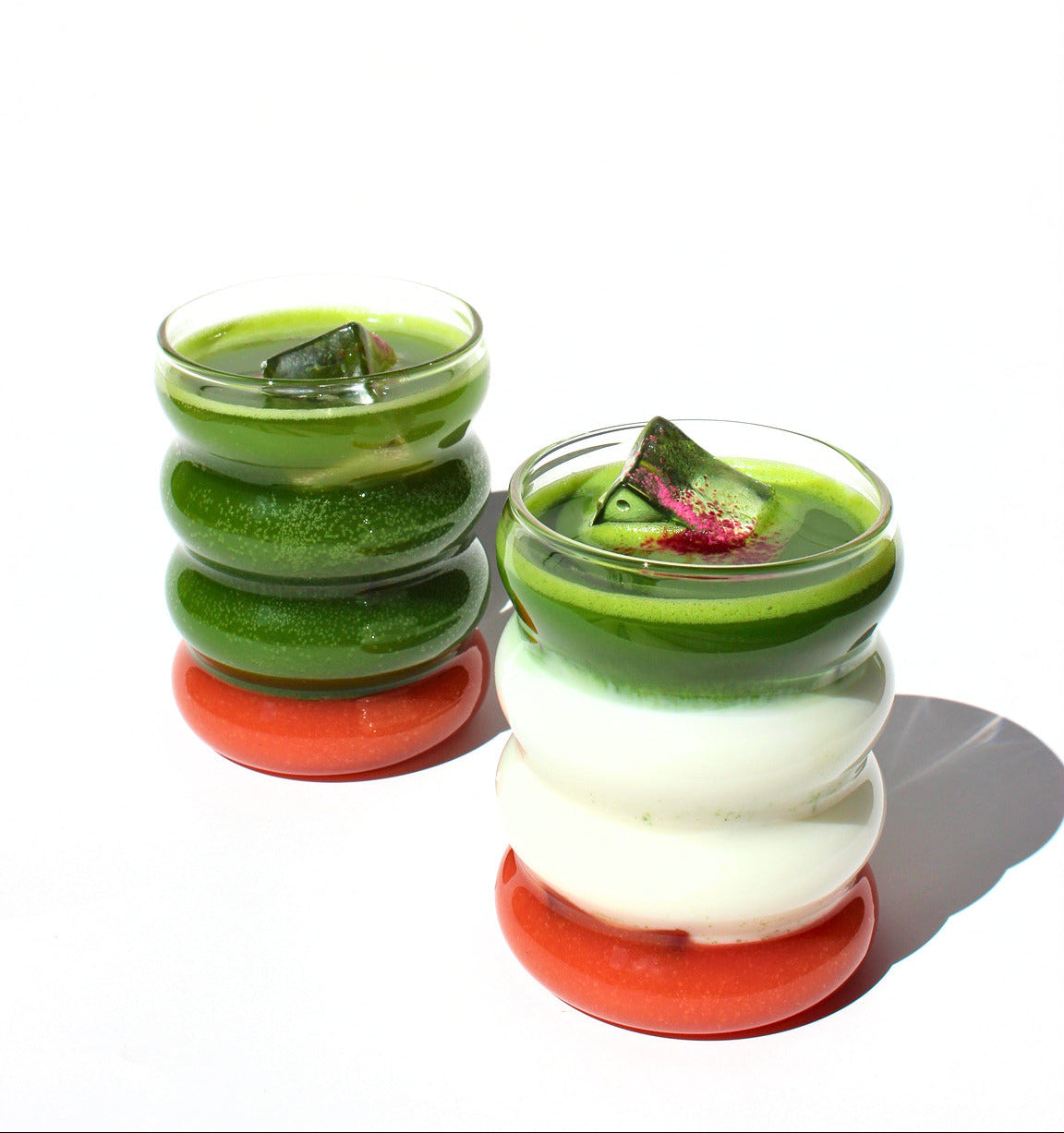 guava matcha latte and guava matcha tonic